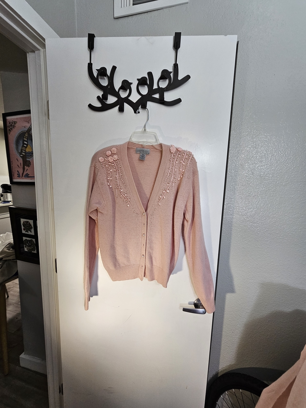 Vintage Lauren Cole Angora Lambswool Beaded Cardigan Sweater Size S.